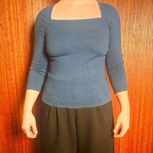 Muted Blue Square Neck Top - Ann Taylor